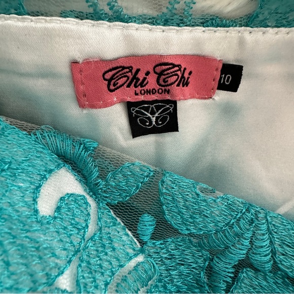 Chi Chi London Embroidered Kelsey RARE Teal and Cream UK size 10/ US size 6 - Picture 5 of 5